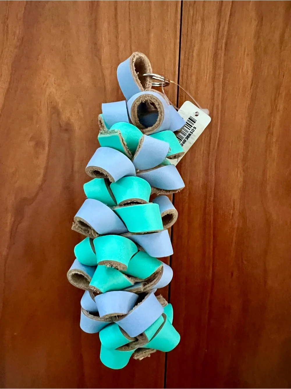 Lavender & Teal Leather Loop Key Chain w/ring—leather art from Costa Rica!  NWT!